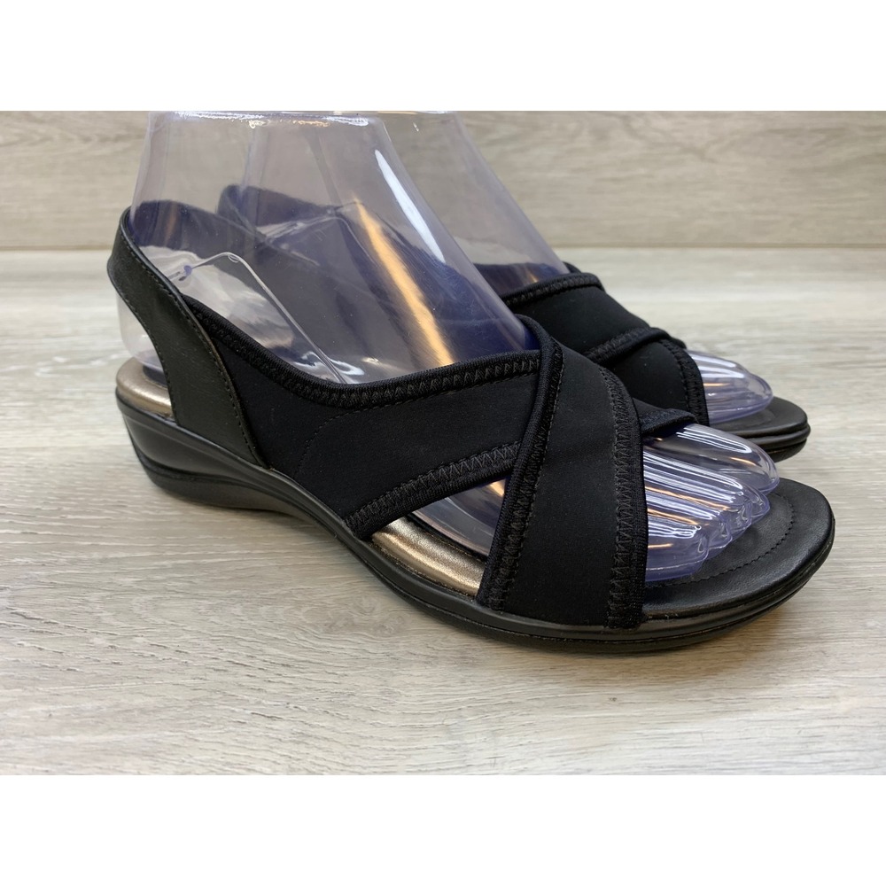 Ecco Damara Ankle Strap Sandals Black Crisscross Stretch Wedge Women's 5.5